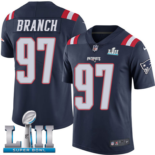 Nike Patriots #97 Alan Branch Navy Blue Super Bowl LII Men's Stitched NFL Limited Rush Jersey